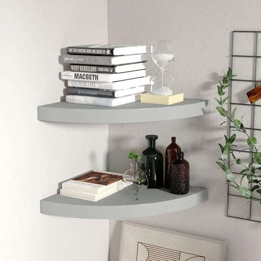 Floating Corner Shelves Gray 13.8x13.8 Inch Set of 2 Wall-Mounted Storage Shelves with Invisible Mounting System for Bathroom Bedroom Living Room Decor