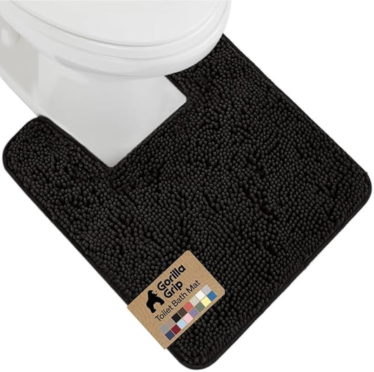 GORILLA GRIP Plush Absorbent Shaggy Chenille Bath Rug Mat for Square Toilet Base with Rubber Backing, Machine Washable Rugs, Soft Microfiber Contour Mats for Toilets, Bathroom Decor, Black