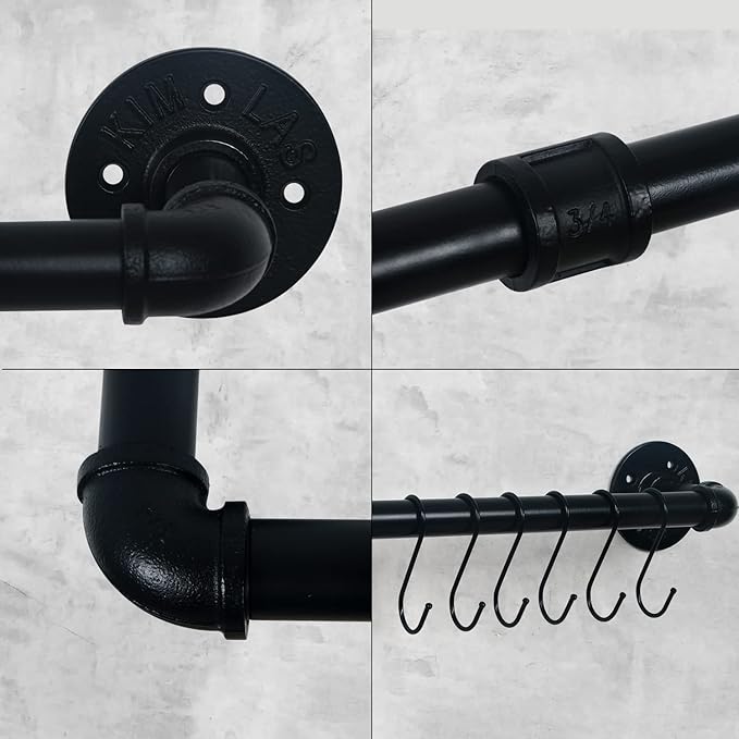HouseAid 36 Inch Industrial Pipe Towel Bar, Farmhouse Iron Hand Towel Holder, Vintage Style Towel Rod for Bathroom, Wall Mounted, Matte Black (Hook Included)