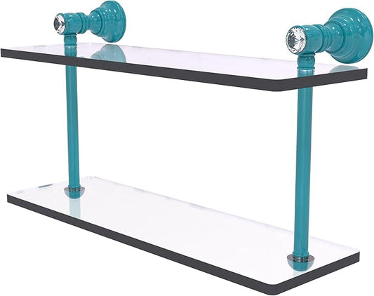 Allied Brass CC-2-16-GLT Carolina Crystal Collection 16 Inch Two Tiered Glass Shelf, Glokzin Teal