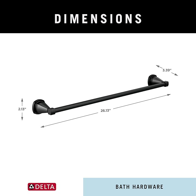 DELTA FAUCET Rubber Limited 77624-BL Stryke 24-in Wall Mount Towel Bar Bath Hardware Accessory in Matte Black
