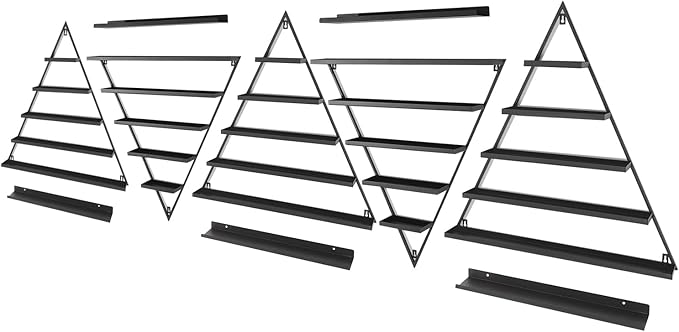 10PCS Nail Polish Racks, 5 Tiers Triangular Nail Polish Racks, Nail Polish Shelf for Wall Cosmetics Display Racks for Perfume Lipstick Essential Oil Organize for Salons Beauty Shops (Black)