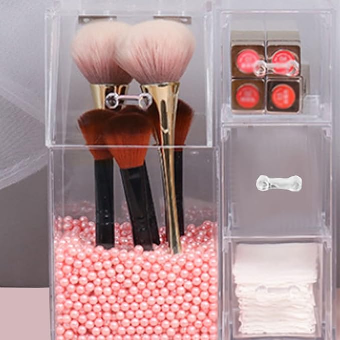 Acrylic Makeup Organizer Clear Cosmetic Brush Holder with Dustproof Lid 3 Drawers. Canisters