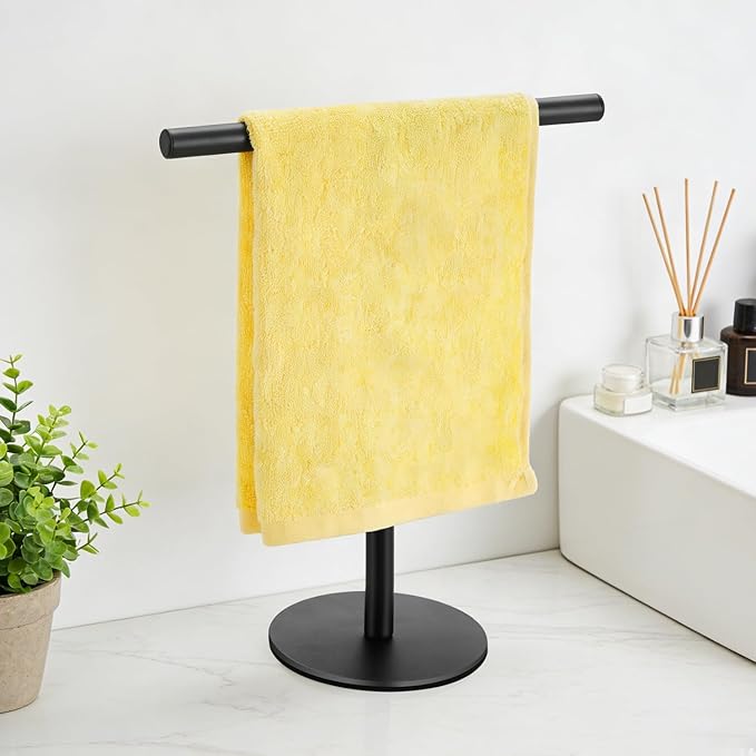 Hand Towel Holder, Bathroom Towel Racks, Countertop Towel Stand, T-Shape Towel Holder for Kitchen, Matte Black Standing Towel Bar