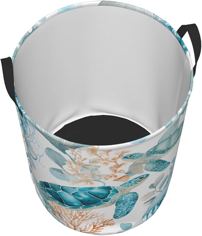 Sea Turtle Ocean Laundry Hamper, Collapsible Storage Basket with Handles for Clothes, Bedroom, Bathroom 19.6 x15.7 Inch