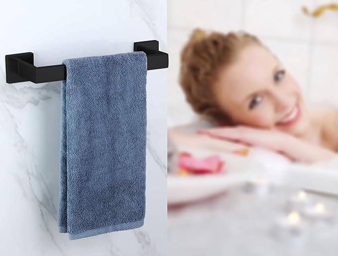 12 Inch Towel Bar 2 Pack for Bathrooms 12/16/20/24/28/32/36 Inch Stainless Steel 304 Matte Black Towel Holder Modern Square Towel Rod Rustproof Wall Mount (2, Matte Black, 12 Inch)