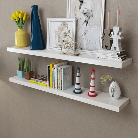 Set of 2 Floating Wall Shelves 47.2 Inch Long, Modern White MDF Wall Mounted Storage Shelves for Living Room, Bedroom, and Office Organization, Decorative Display Ledge