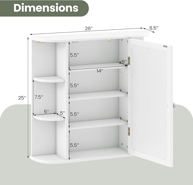 Giantex Bathroom Medicine Cabinet, Wall Mounted Bathroom Mirror Cabinet with Mirrored Door & 4 Interior Shelves, 6 Open Shelves, Mounting Hardware, Space-Saving Storage Cabinet, White