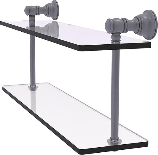 Allied Brass CL-2-16-GYM Carolina Collection 16 Inch Two Tiered Glass Shelf, Matte Gray