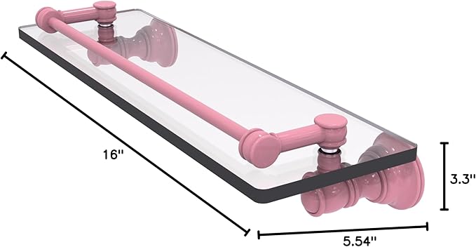 Allied Brass CL-1-16-GAL-PNK Carolina Collection 16 Inch Glass Shelf with Gallery Rail, Pink