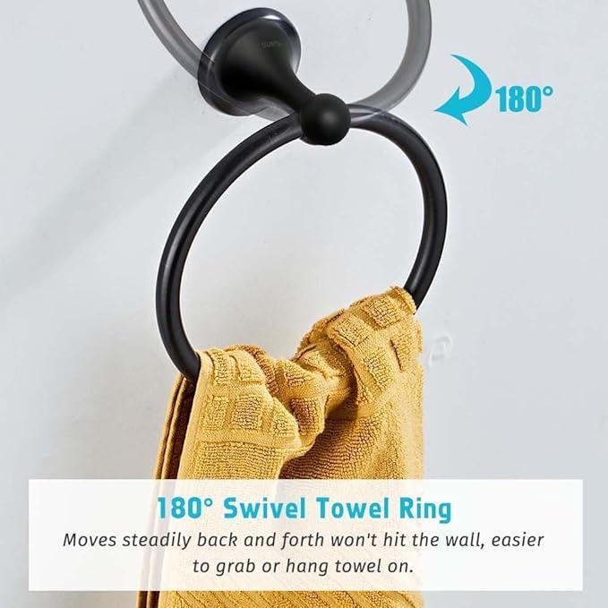 SUNTAI 4 Piece Bathroom Accessory Set(Adjustable Towel Bar, Towel Ring, Toilet Paper Holder,Towel Hook), Wall Mounted Bathroom Hardware Accessories Set,Matte Black