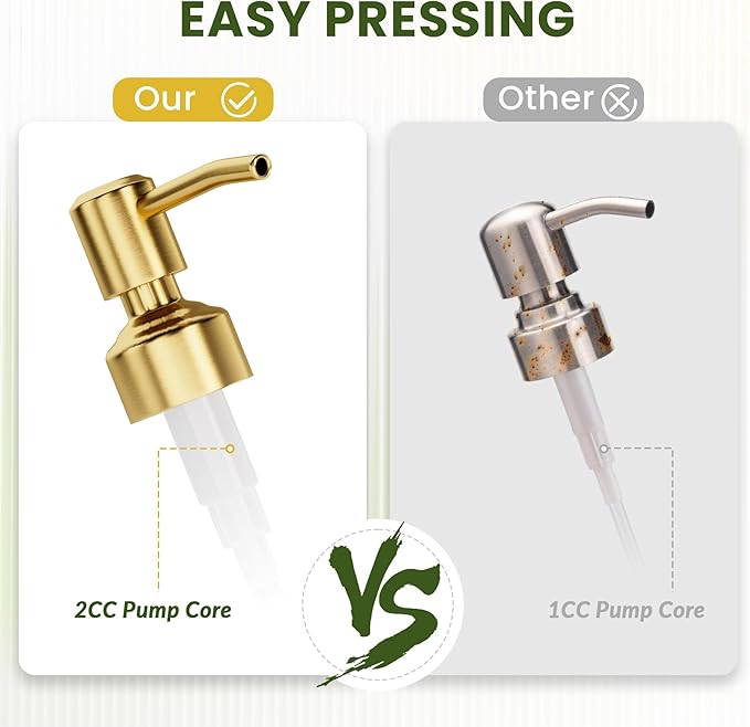 AmazerBath Soap Dispenser Green Glass Soap Dispenser with Pump Stainless Steel, 14.2OZ Luxury Gold Hand Soap Dispensers Bottles Bathroom, Refillable Kitchen Soap Dispenser for Dish Soap, 1 Pack