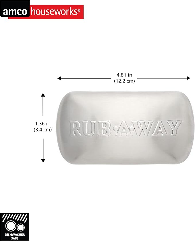 Amco Rub-a-Way Bar, Stainless Steel Odor Absorber (4" x 2.25") - Dishwasher Safe Kitchen & Outdoor Essential for Garlic, Onion, Fishing, Hiking Odors - Natural Odor Remover