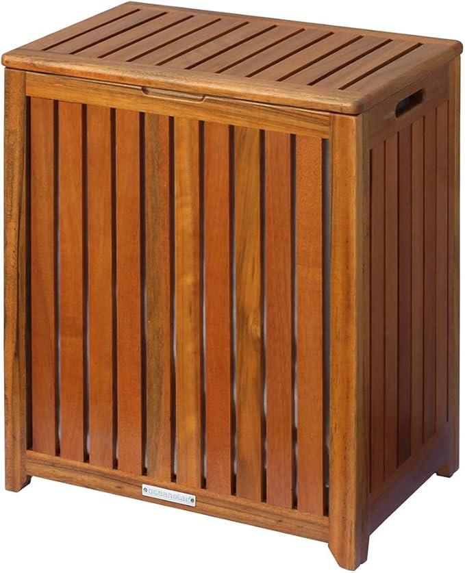 Oceanstar Solid Wood Spa Laundry Hamper 24.75 in high x 20 in Wide x 13.25 in deep, Brown