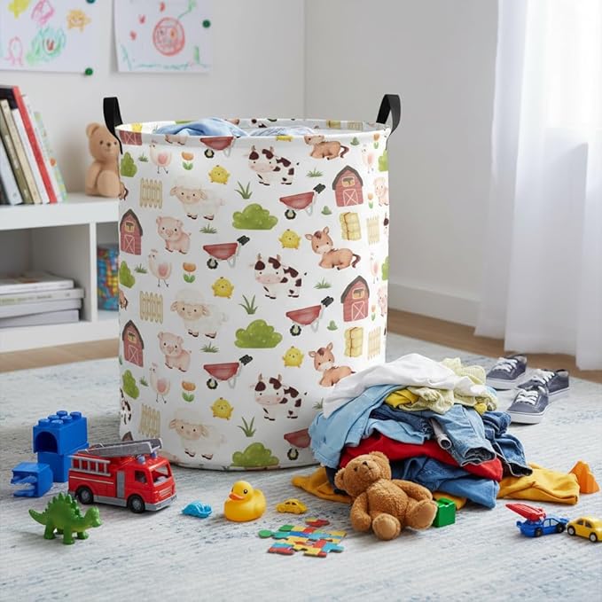 Baby Laundry Hamper kids laundry Basket Waterproof Storage Bin for Bedroom Toy Clothes Organizer Basket Woodland Animals Room D??cor(Cute Farm)