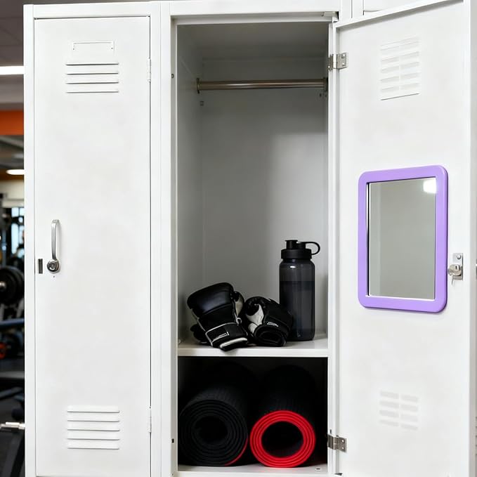 ARTLYMERS Magnetic Locker Mirror, 5x7 Real Glass Small Mirrors for Locker with Magnetic Backing, for School Locker, Bathroom, Household Refrigerator, Locker Accessory (Purple)