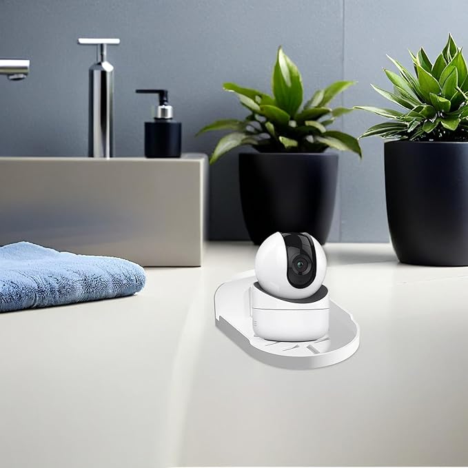 Toyvian Wall Mounted Adhesive Bathroom Shelf for Monitor and Security Camera Holder, White Round Small Wall Mount Shelf, No Drilling Storage Rack for Home and Dorm