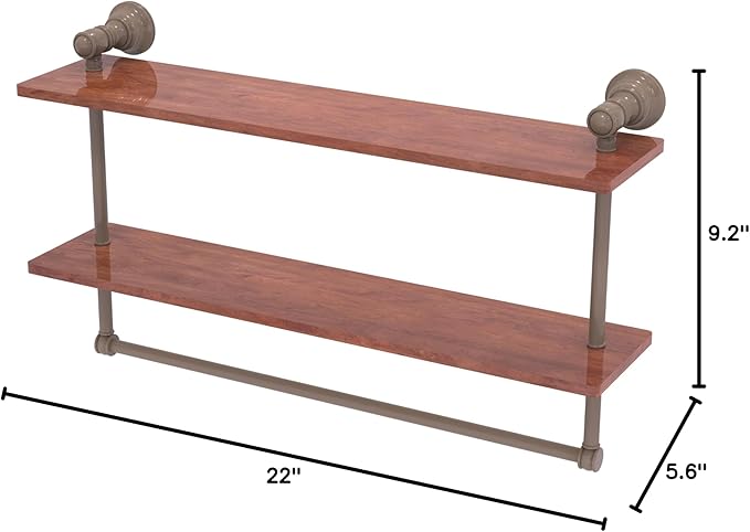 Allied Brass CL-2-22-IRW-SHB Carolina Collection 22 Inch Two Tiered Wood Shelf, Shaded Beige