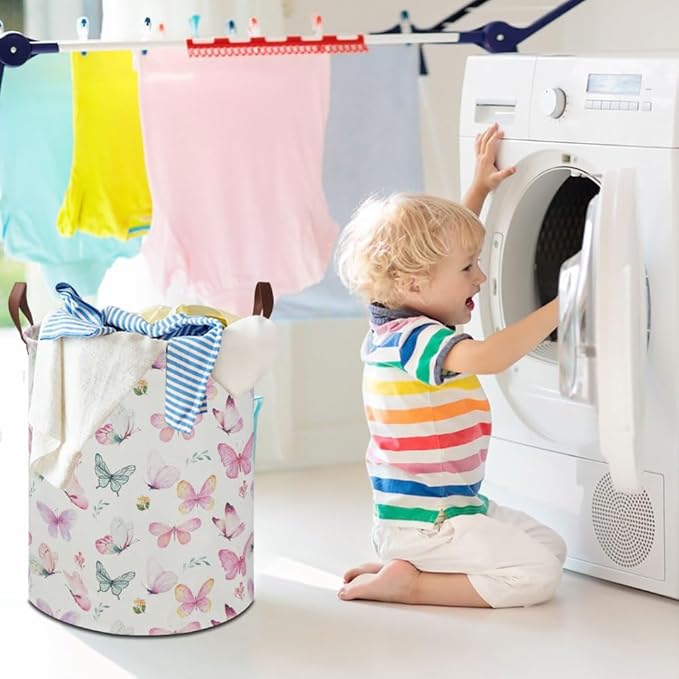 19.7" Butterfly Laundry Basket,Kids Dirty Clothes Hamper,Waterproof Toys Storage Bin,Room Decor,Gift Baskets,Baby Nursery Hamper(Pink Butterfly)