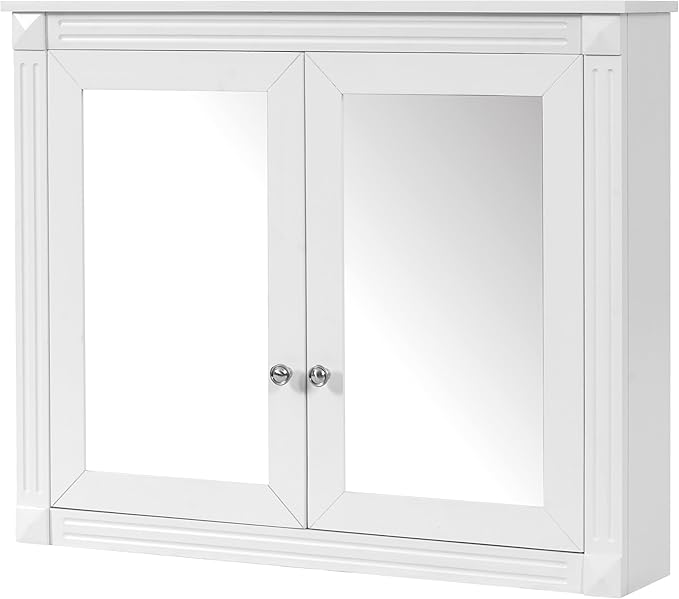 Merax Bathroom Medicine Cabinet with Mirror Door & Adjustable Shelves, 36" x 28" Wall Mounted Bathroom Storage Cabinet with Mirror, Over The Toilet