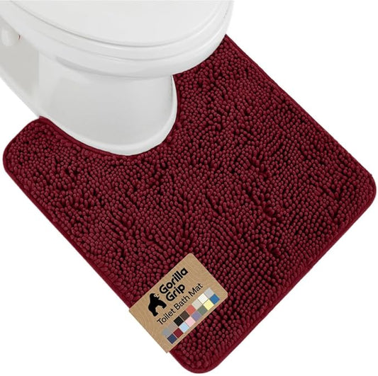 GORILLA GRIP Plush Absorbent Shaggy Chenille Bath Rug Mat for Oval Toilet Base with Rubber Backing, Machine Washable Rugs, Soft Microfiber Contour Mats for Toilets, Bathroom Decor, Burgundy