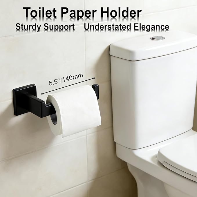 Bathroom Hardware Set 15 Piece Matte Black Bathroom Accessories Set SUS304 Towel Bar Set Includes 3 Towel Bar 24 Inch+3 Towel Holder+3 Toilet Paper Holder+6 Towel Hooks (15, Matte Black, 24 Inch)