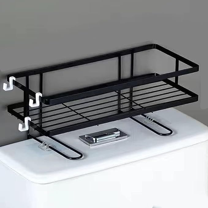 Pongnas Large Capacity Iron Toilet Shelf for Bathroom with Nail Installation, Practical Design (Single Layer Black)