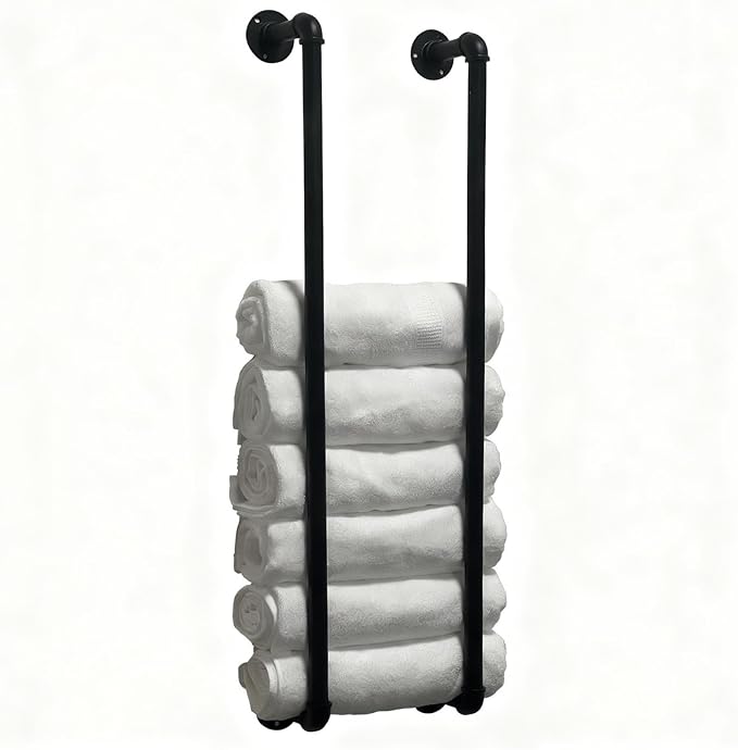 Towel Racks for Bathroom Wall Mounted,36 Inch Industrial Pipe Towel Rack Storage Organizer Hanging Towel Holder(Black)