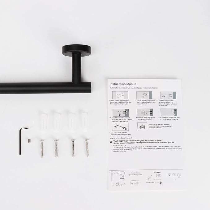 TocTen Bath Towel Bar - 2 Pack Thicken SUS304 Stainless Steel Towel Rack for Bathroom, Bathroom Hardware Accessories Towel Rod Heavy Duty Wall Mounted Towel Holder (24 Inch, Matte Black)