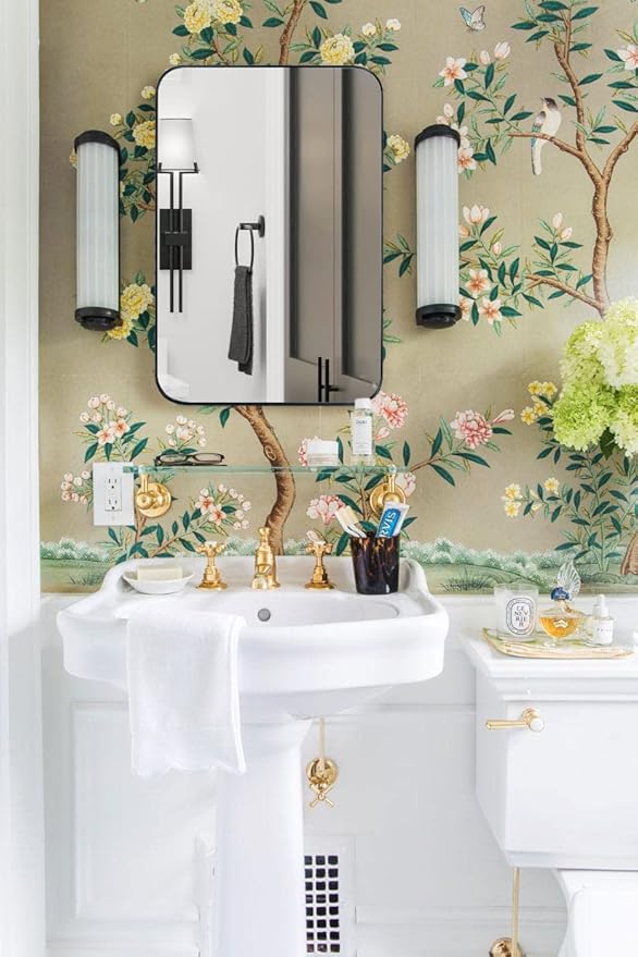 Matt Black Rectangle Recessed Bathroom Medicine Cabinet with Mirror Stainless Steel Metal Framed Rounded Rectangular Bathroom Cabinet with Mirror 16.5x27.5''