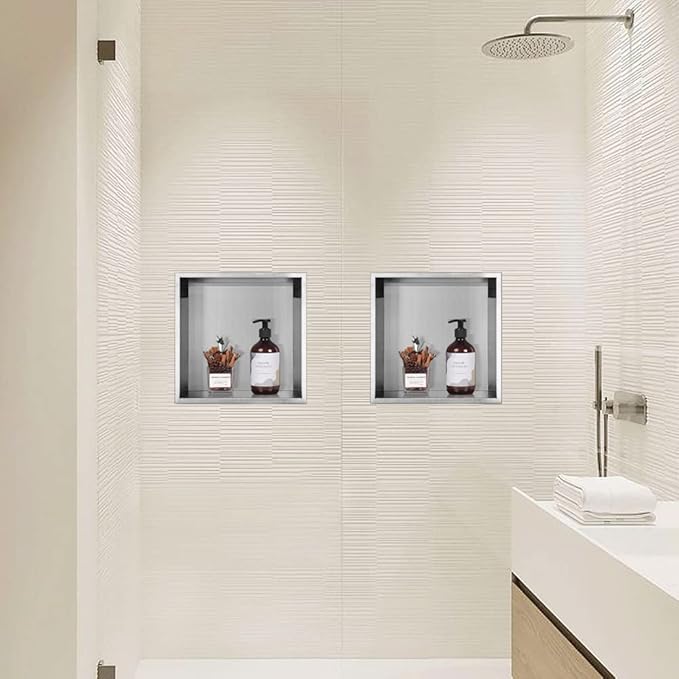 Neodrain Shower Niche, Insert Bathroom Storage Shower Shelf, Stainless Steel Recessed Wall Niche No Tiled Recessed Cabinet Waterproof for Shower Storage(Brushed,12"x12")