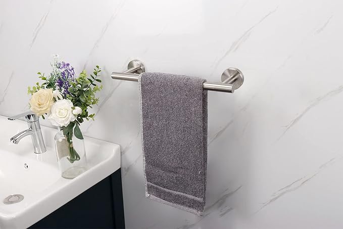 TocTen Bath Towel Bar - Thicken SUS304 Stainless Steel Bathroom Towel Holder, Towel Rod for Bathroom Heavy Duty Wall Mounted Towel Rack Hanger (12IN, Brushed Nickel)