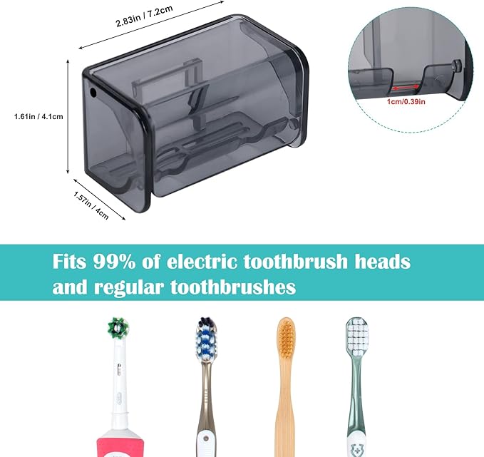 PARKMANI 2 PCS Toothbrush Holders Wall Mounted with Cover, Electric Tooth Brushing Holder for Bathroom, 2 Slots Self Adhesive Toothbrush Organizer for Family, Kids (2, Transparent Black)