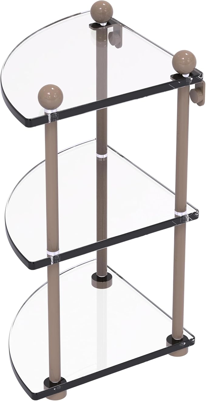 Allied Brass PR-6-SHB Three Tier Corner Glass Shelf, Shaded Beige
