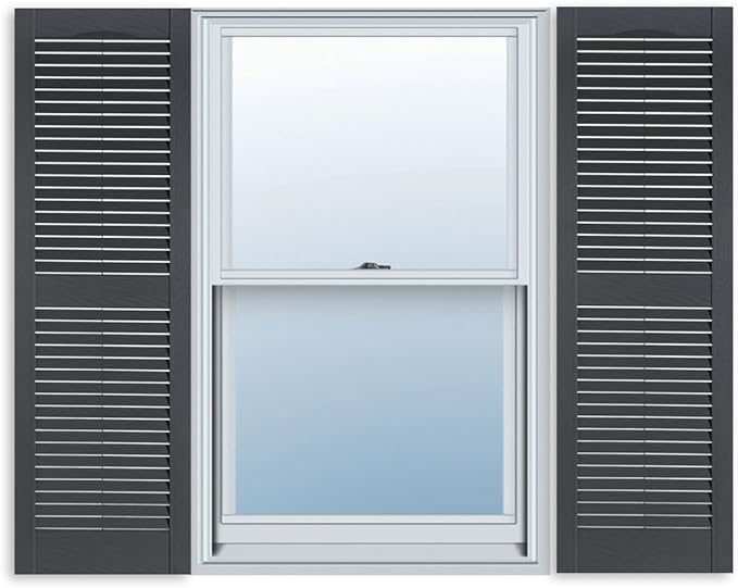 Exterior Solutions Standard Louver Exterior Vinyl Shutter, Dark Gray (Pair), 15 Inch x 43 Inch
