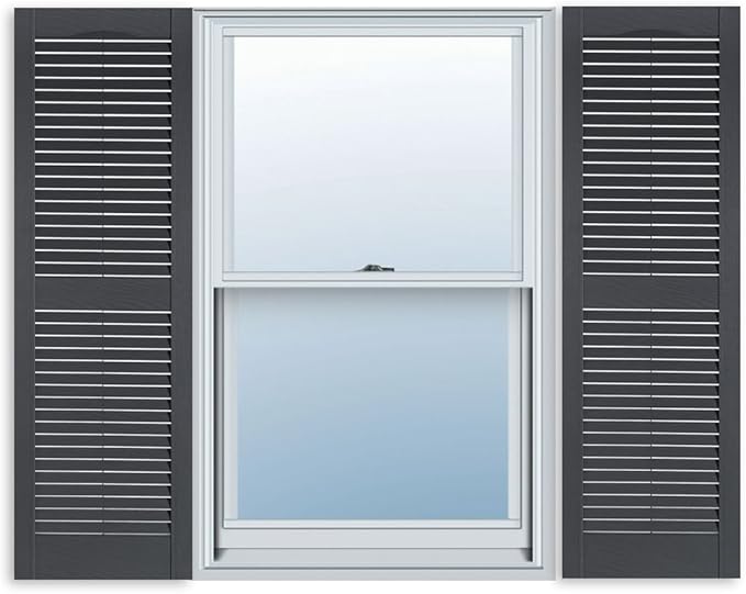 Exterior Solutions Standard Louver Exterior Vinyl Shutter, Dark Gray (Pair), 15 Inch x 51 Inch