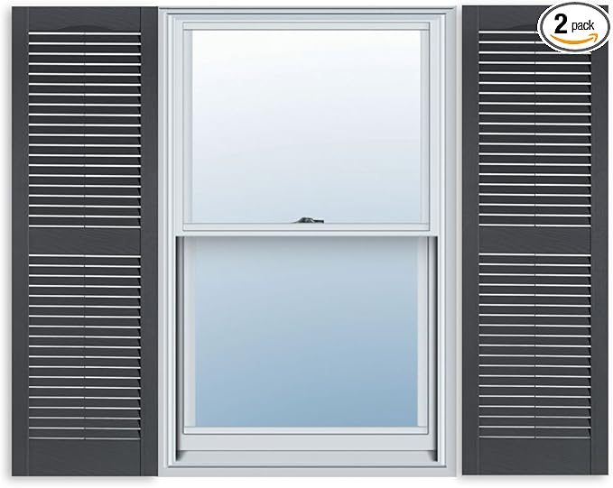 Exterior Solutions Standard Louver Exterior Vinyl Shutter, Dark Gray (Pair), 15 Inch x 63 Inch