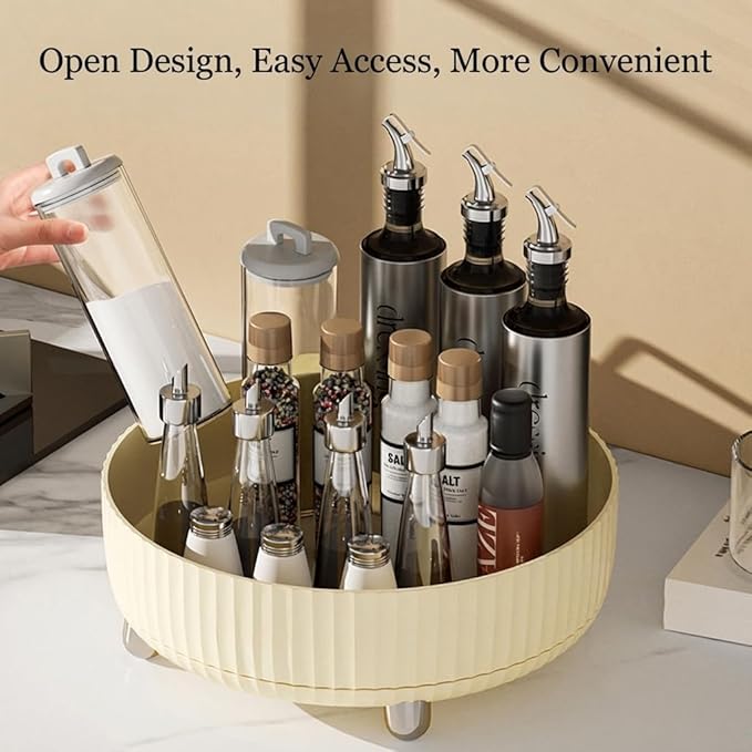 360°Rotating Organizer,Lazy Cosmetic Perfume Storage Organizer,Large-Capacity Round Display Box,Suitable for Bathroom Countertops,Dressers (Cream White)