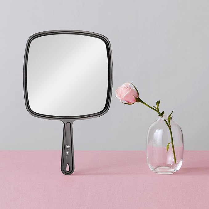 Diane Professional Quality Hand Held Mirror with Handle, Single Sided Vanity Makeup Mirror for Women, Men, Salon, Barber, Shaving, and Travel, Large 9" x 12.75" in Black