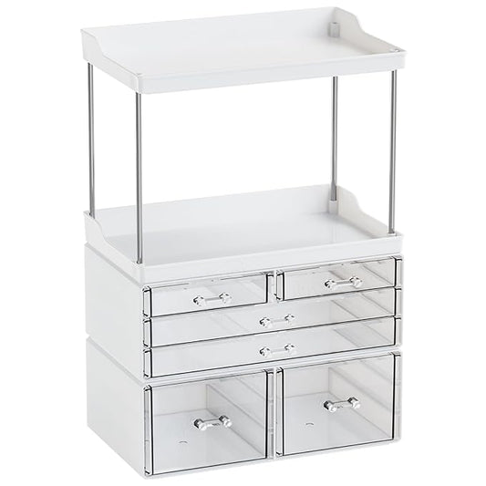 Yieach Bathroom Counter Organizers and Storage,White Acrylic Makeup Organizers with Drawers for Vanity,Bedroom,Plastic Skincare Organizer for Dresser Top Beauty,Cosmetic,Lotion and Perfume Organizer