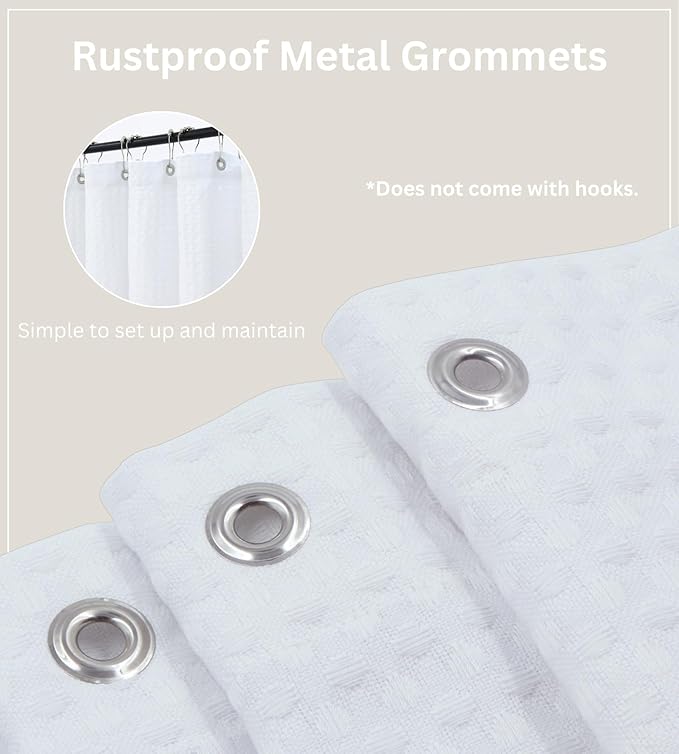 PurpleEssenecs Shower Curtain - Waffle Textured Heavy Duty Thick Fabric for Bathroom, Luxury Weighted Cloth Bath Curtain - Spring Easter Summer - 72" W x 72" L - Pack of 1 - White