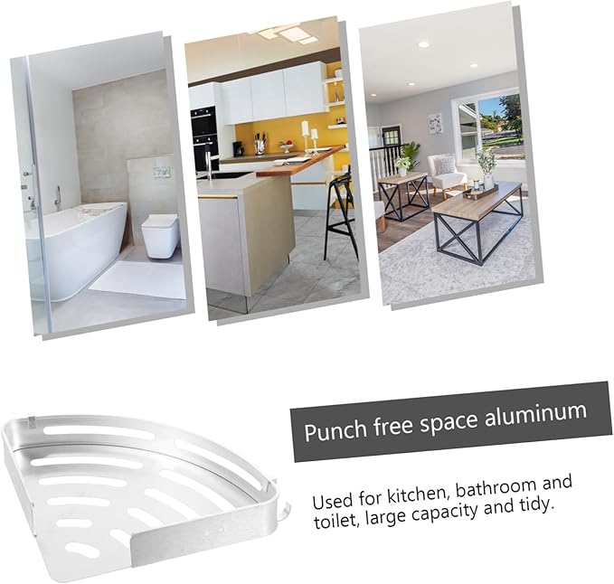 Unomor Punch-Free Wall-Mounted Storage Rack Triangle Space Aluminum Shelf for Bathroom Silver Easy Installation for Home Organization