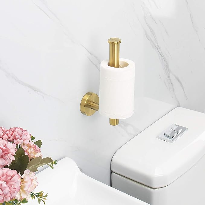 NearMoon Bathroom Toilet Paper Holder, Premium SUS304 Stainless Steel Rustproof Wall Mounted Toilet Roll Holder for Bathroom, Kitchen (1 Pack, Brushed Gold)