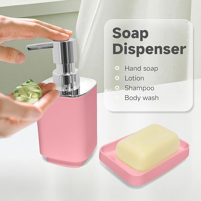 4 Piece Bathroom Accessory Sets, Light Pink Bathroom Accessories Sets Include Toothbrush Holders Set, Soap Dispenser, Soap Dish and Toothbrush Cup, Modern Bathroom Decoration