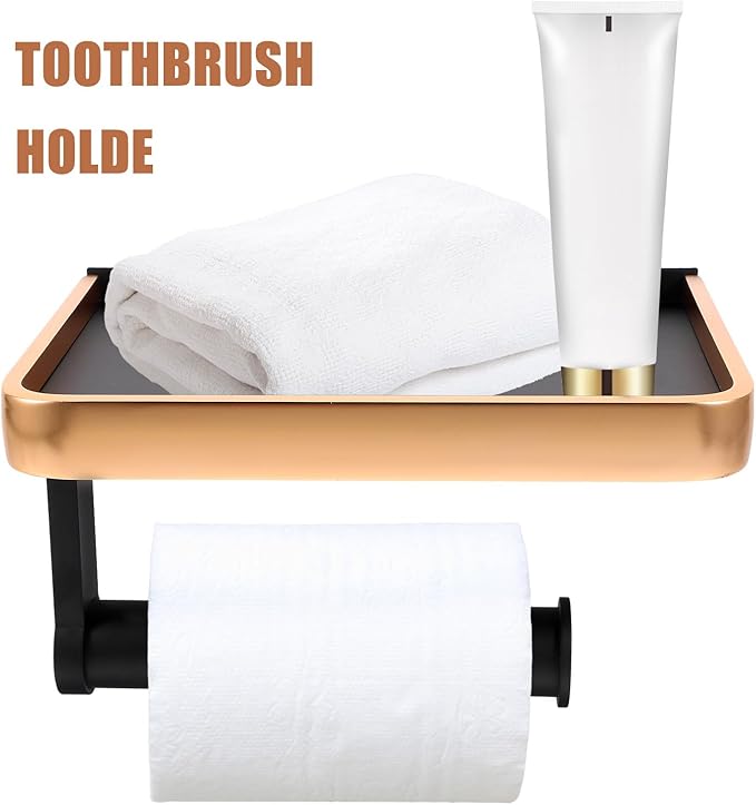 FRCOLOR Bathroom Storage Shelf Wall Mounted No-Drill Space-Saving Toilet Paper Holder with Phone Stand One-Layer Rack for Small Items Organizer