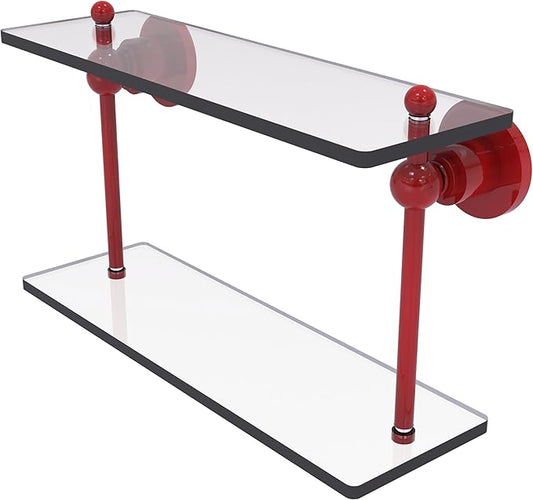 Allied Brass AP-2/16-FER Astor Place Collection 16 Inch Two Tiered Glass Shelf, Fire Engine Red