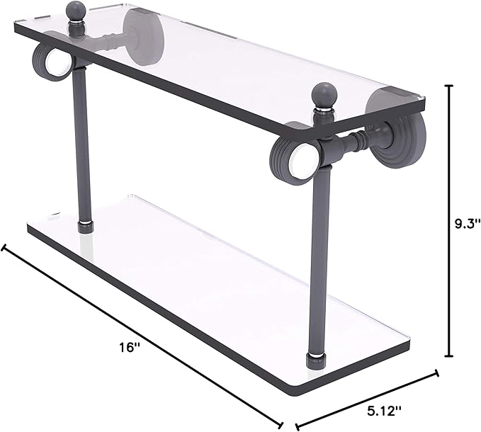 Allied Brass PG-2G-16-GYM Pacific Grove Collection 16 Inch Two Tiered Glass Grooved Accents Shelf, Matte Gray