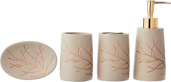 Sweet Home Collection Bathroom Accessories Unique Collections Modern Classic Contemporary Decorative Beautiful Designs Bath Shower Tub Décor, 4 Piece Set, Branches (Pack of 1, 4 Count)