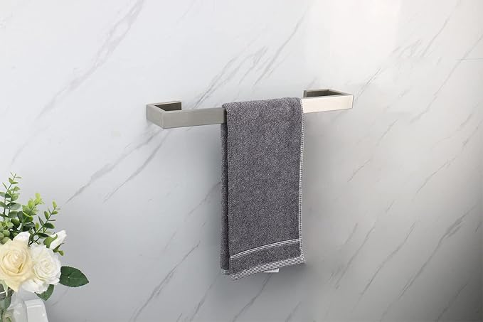 TocTen Bath Towel Rack - 2 Pack Square Base Thicken SUS304 Stainless Steel Towel Bar for Bathroom, Bathroom Bar Accessories Towel Rod Heavy Duty Wall Mounted Towel Holder(Brushed Nickel, 16 Inch)