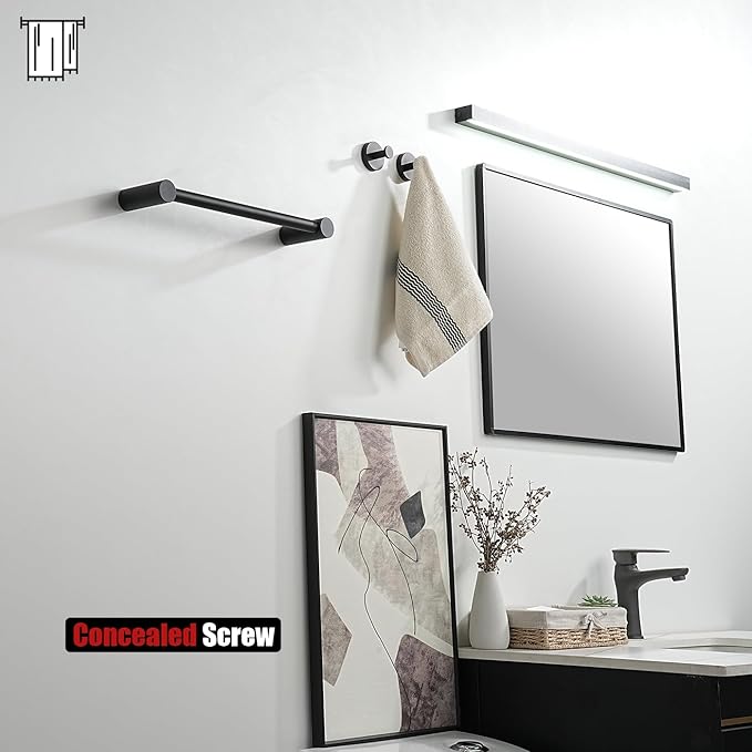JQK Towel Bar Black, 14.5 Inch 304 Stainless Steel Thicken 0.8mm Towel Rack Bathroom Wall Mount, Useable Length 12 Inch, TB610L12-PB